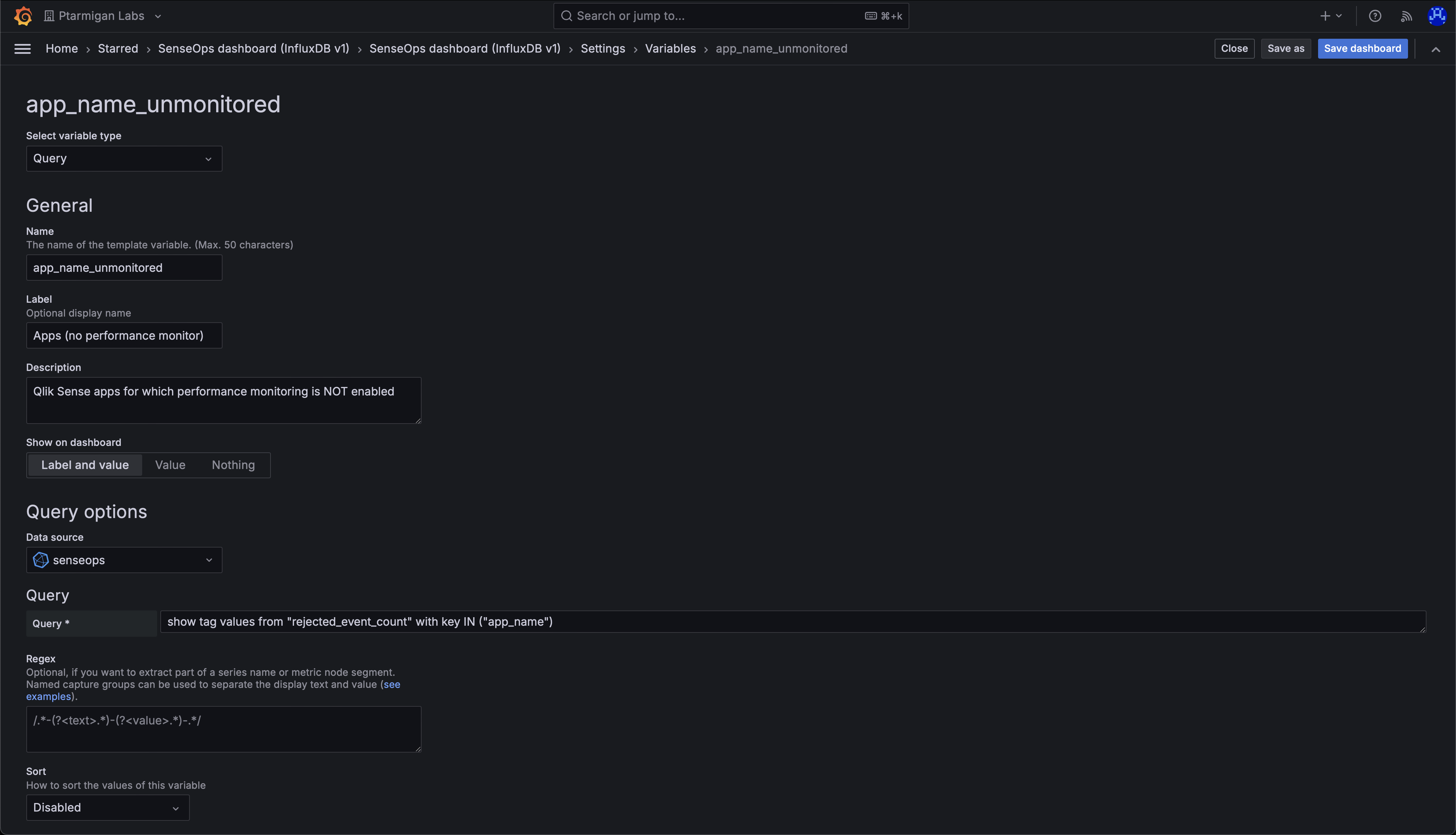 Grafana variable definition