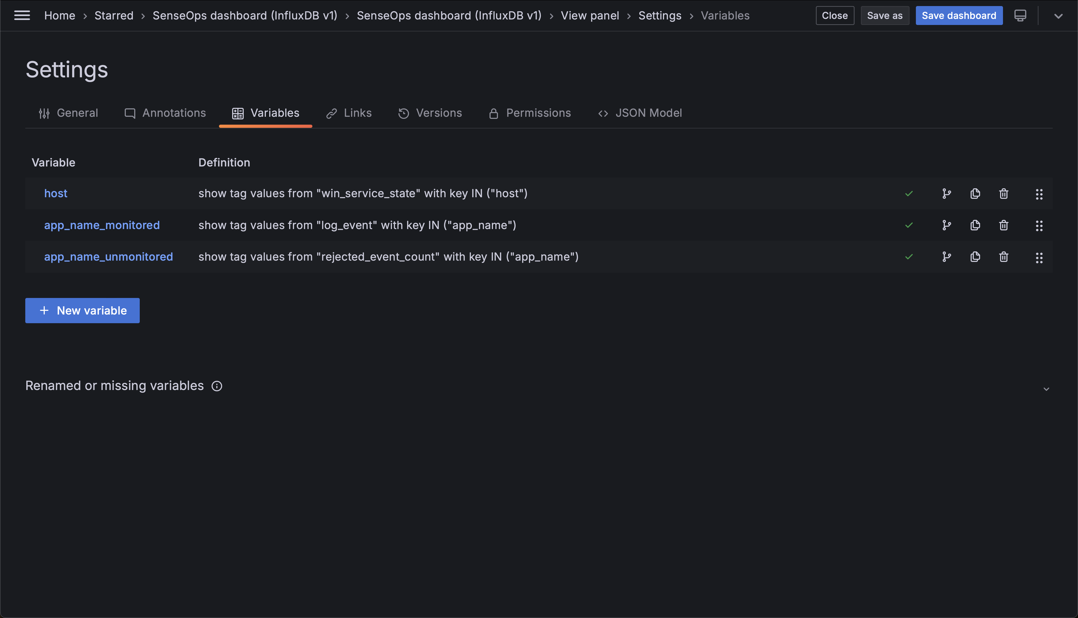Grafana variables list